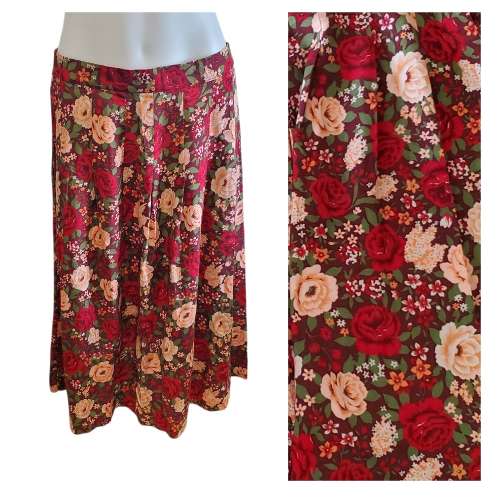 Vintage Worthington Midi Skirt Floral Cottagecore Boho Dark Academia 90s Sz 12